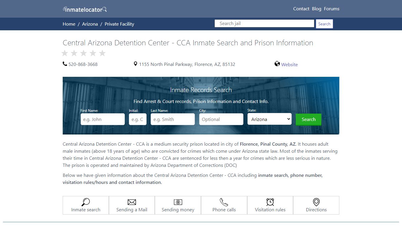 Central Arizona Detention Center - CCA Inmate Search ...